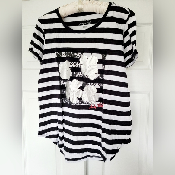 Uniqlo Tops - UNIQLO SPRZ NY Andy Warhol  Sign Black&White Stripes Silver Art Floral Small